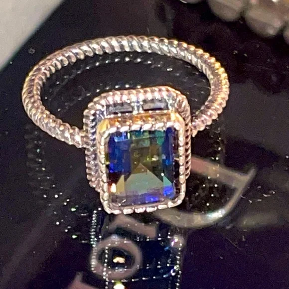 Rainbow Quartz Sterling Silver Ring 6.5